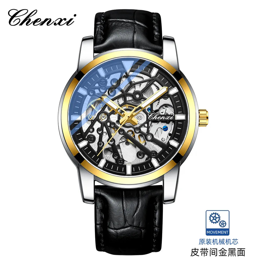 CHENXI CHENXI hollow automatic mechanical watch men's waterproof belt luminous live broadcast mechanical watch