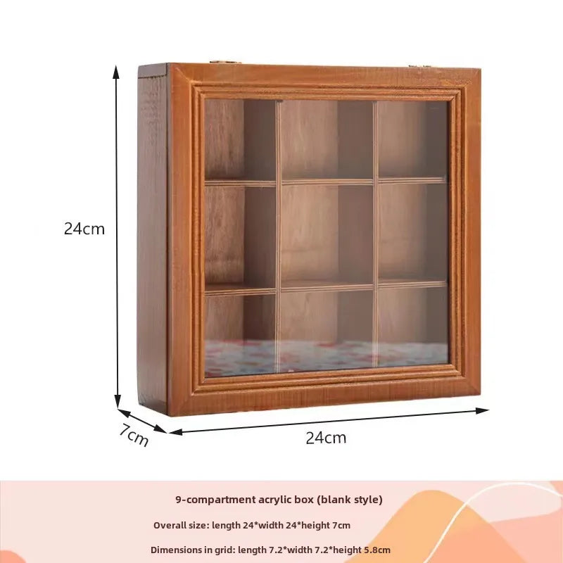 Jiugongge hairpin storage box retro multi-grid tray desktop cosmetics solid wood jewelry organizing box hand gift box