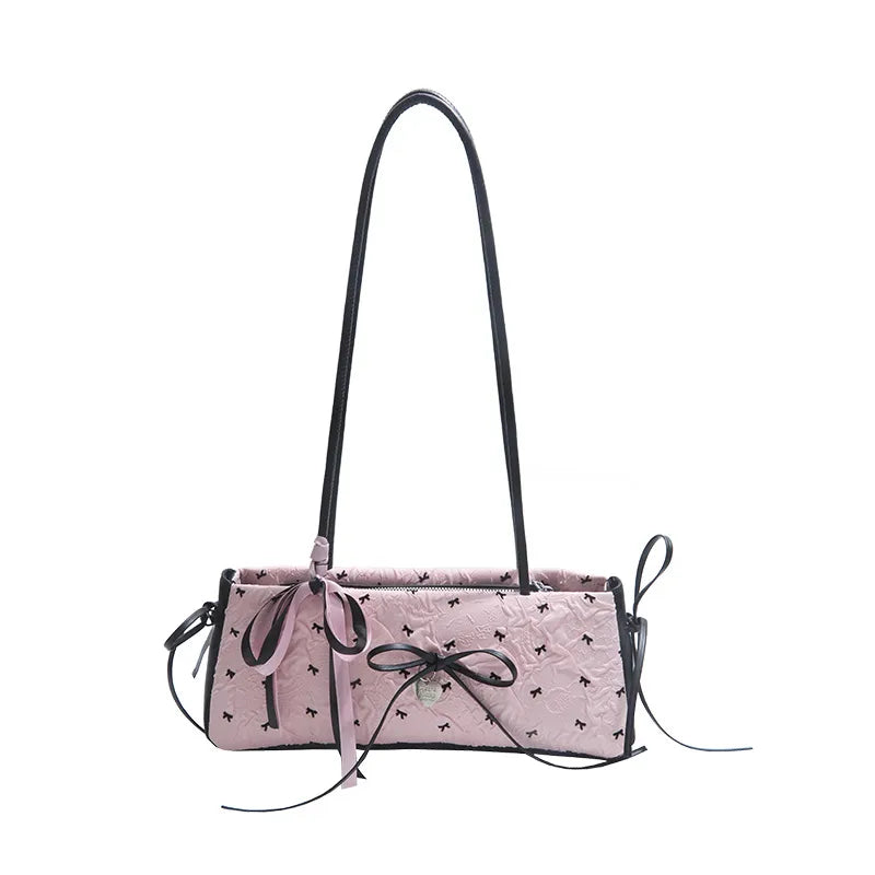 Niche Design Underarm Commuter Bag for Women New Girly Style Fashion Handbag Bow Shoulder Bag