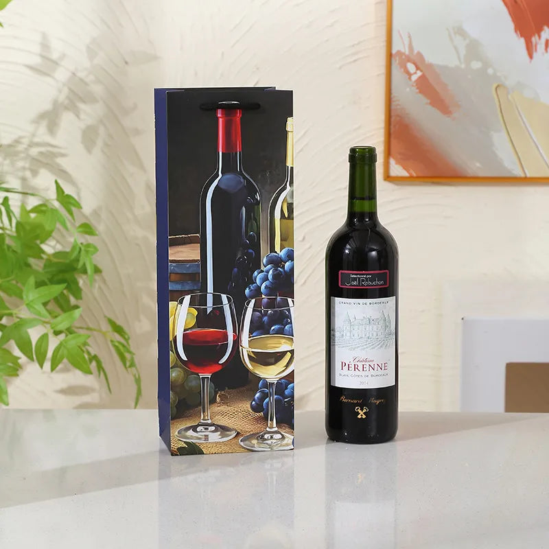 New Premium Red Wine Bag Single Bottle Wine Holder Luxury Printed Handbag Thickened Paper Bag Elegant Design Gift Bag