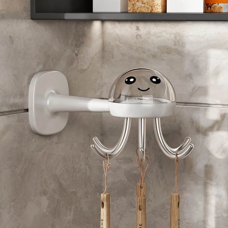 Small octopus kitchen rotating hook punch-free multifunctional wall storage rack adhesive strong nail-free spatula rack
