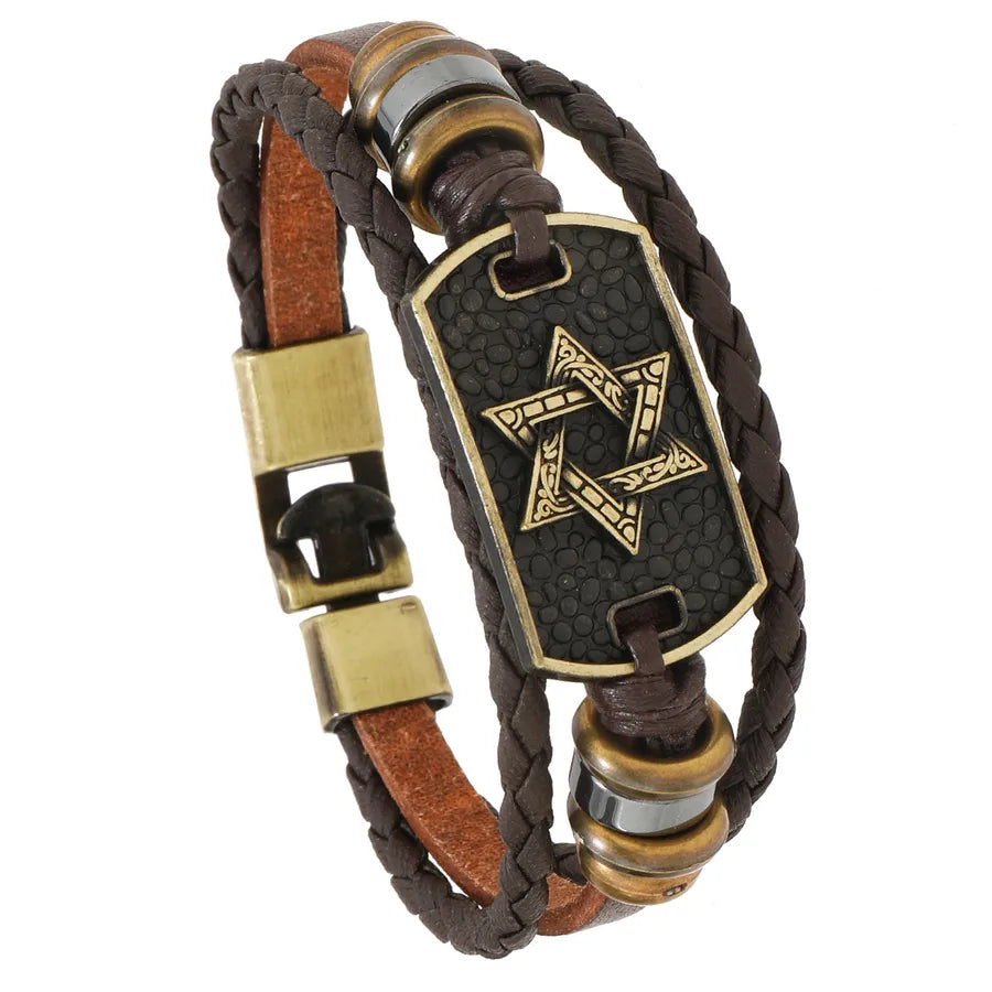Hip-Hop Retro Color Block Leather Men's Bangle