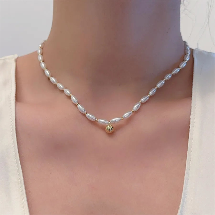 Baroque Style Modern Style Geometric Imitation Pearl Alloy Beaded Chain Beaded Necklaces Wholesale