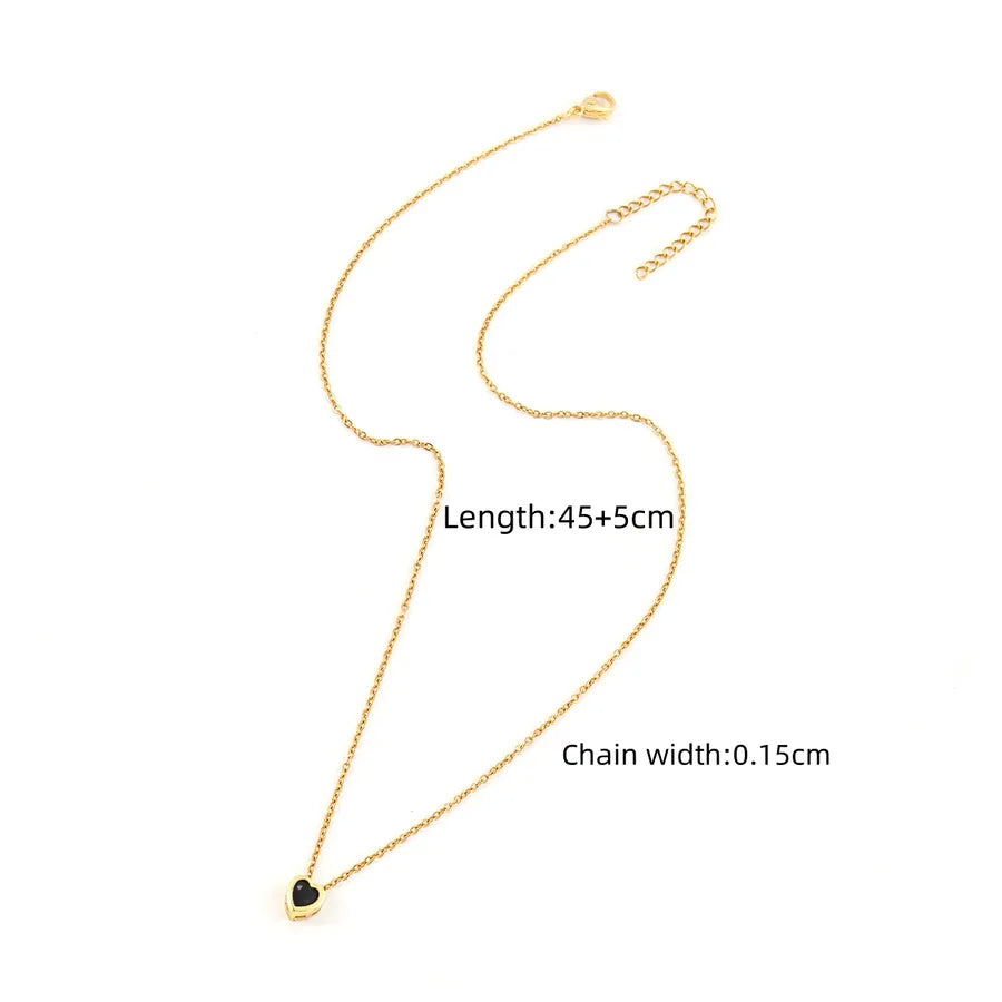 Wholesale Jewelry Elegant Simple Style Classic Style Heart Shape 201 Stainless Steel Artificial Crystal Inlay Pendant Necklace cable chain