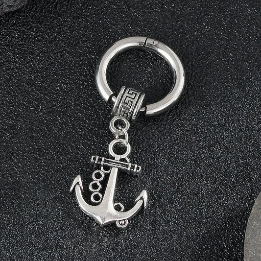 1 piece retro punk anchor plating stainless steel drop earrings