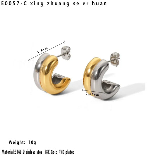 1 Piece Nordic Style Simple Style Commute C- Shaped Contrast Color Irregular 316 Stainless Steel 18K Gold Plated Butterfly Backs Earrings