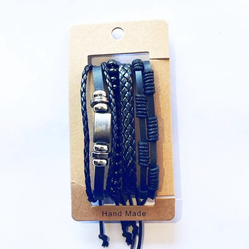 Vintage Style Classic Style Pentagram Letter Maple Leaf Pu Leather Alloy Woven Chain Wrap Bracelets Wholesale