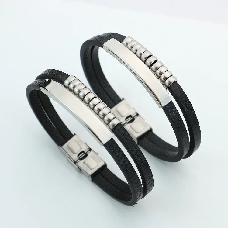 Punk Solid Color Pu Leather Men's Bangle Men Cord & Leather Bracelets