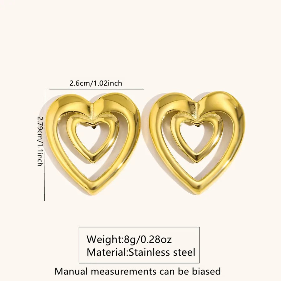 1 Pair Casual Sweet Simple Style Quadrilateral Stripe Heart Shape Hollow Out 304 Stainless Steel Imitation Gold Ear Studs