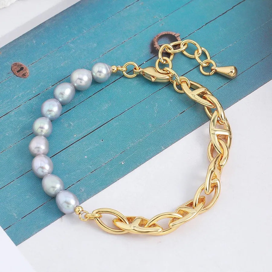 Freshwater Pearl Copper Beaded Irregular Bracelets