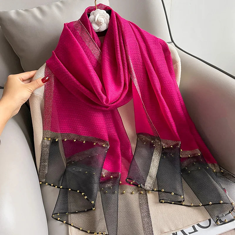 women's retro solid color silk silk scarves