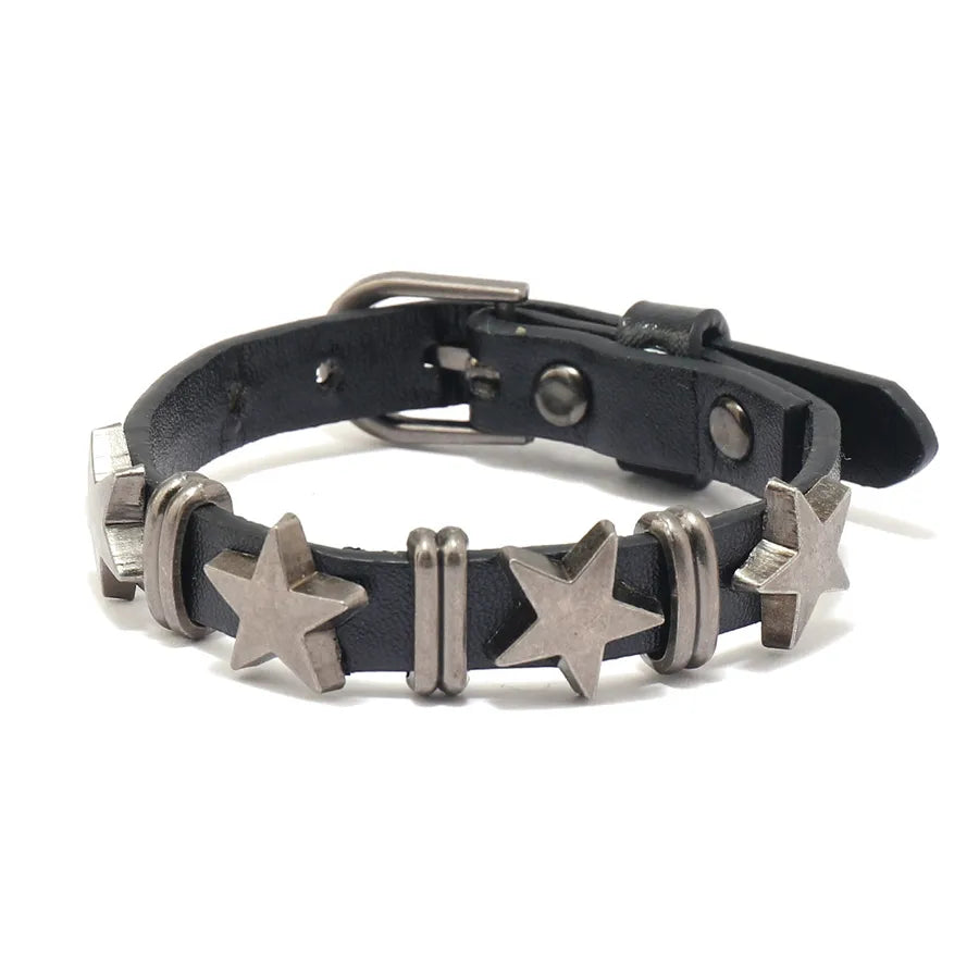 Hip-Hop Retro Punk Star Pu Leather Unisex Bracelets Necklace Jewelry Set