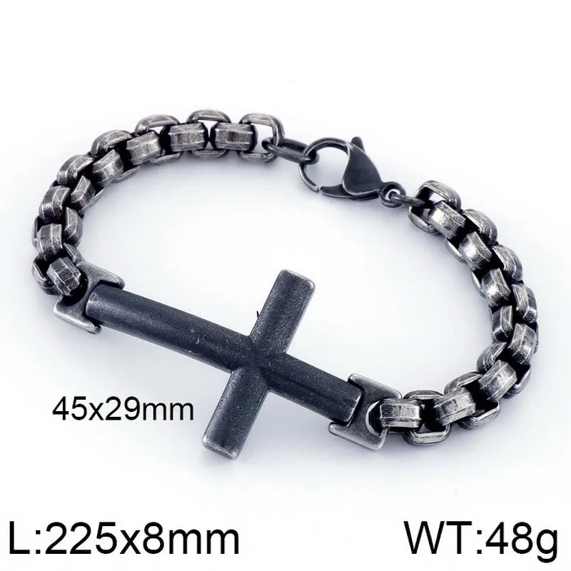Hip-Hop Cross Titanium Steel 18K Gold Plated Men's Bracelets