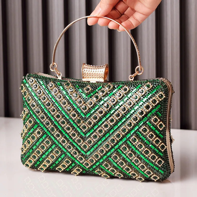 women's nylon stripe elegant sexy square lock clasp evening bag