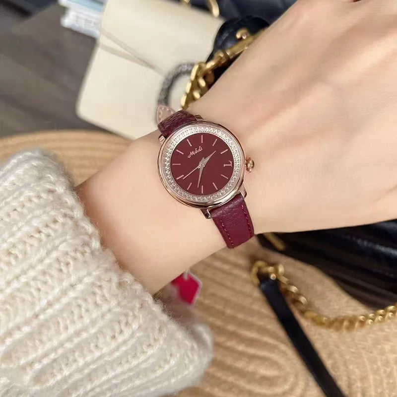 Retro Simple Style Solid Color Buckle Quartz Watch Women's Watches