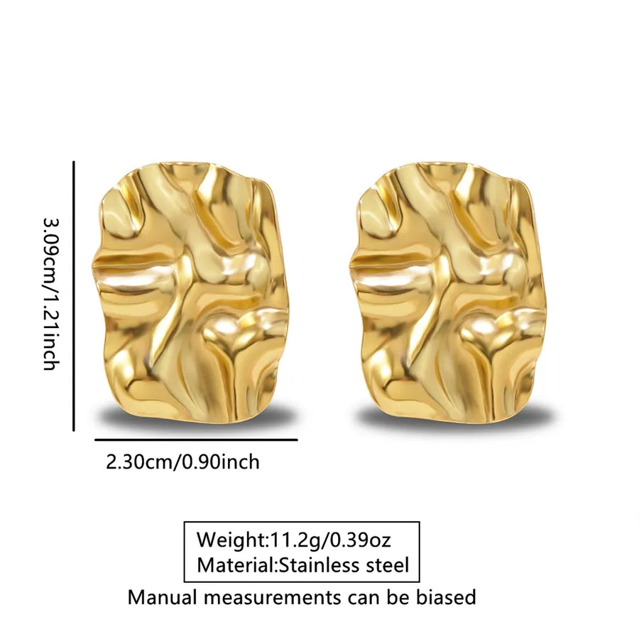 1 Pair Beach Simple Style Quadrilateral Scallop Scallop Pleated Frill 304 Stainless Steel Imitation Gold Ear Studs