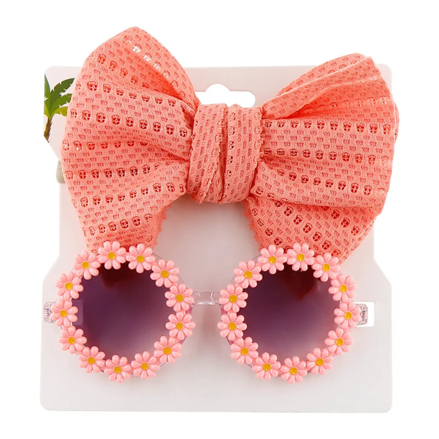 girl's fashion flower ac round frame sunglasses