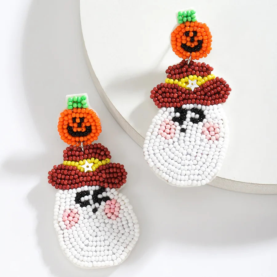Cute Funny Multi-Color Beaded Ghost Shape Bead Earrings Halloween Makeup Party Ear Studs Earrings