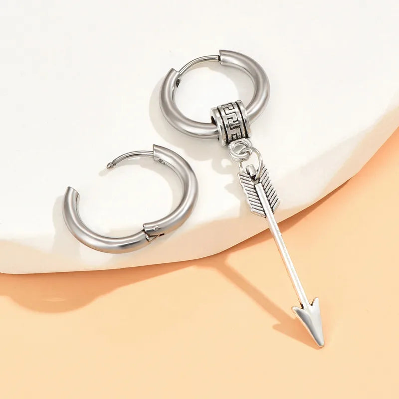 hip-hop arrow stainless steel asymmetrical drop earrings 1 pair