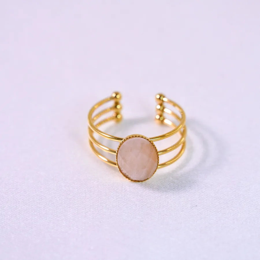 Retro French Style Geometric Titanium Steel Natural Stone Open Rings In Bulk