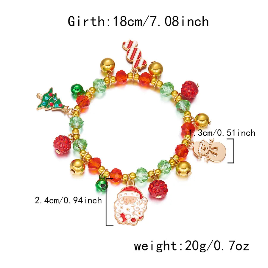 Christmas Themed Elastic Bracelet Set Santa Claus Snowflake Pendant Beaded Style Hand Chain Festive Jewelry Accessory