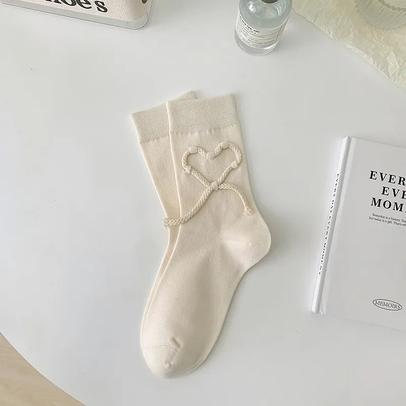 women's simple style streetwear geometric heart shape cotton crew socks a pair