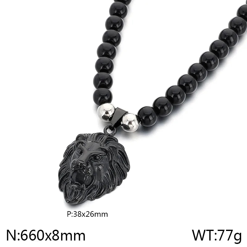 Wholesale Jewelry Hip-Hop Lion 304 Stainless Steel Agate Bangle Necklace