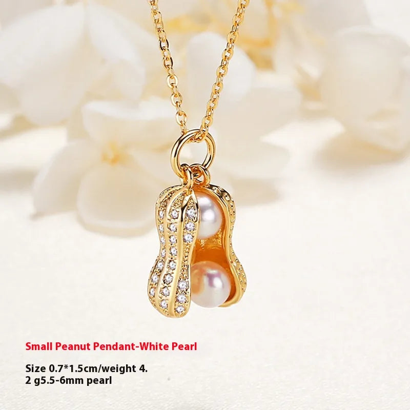 Freshwater Pearl Copper cable chain Peanut Pendant Necklace