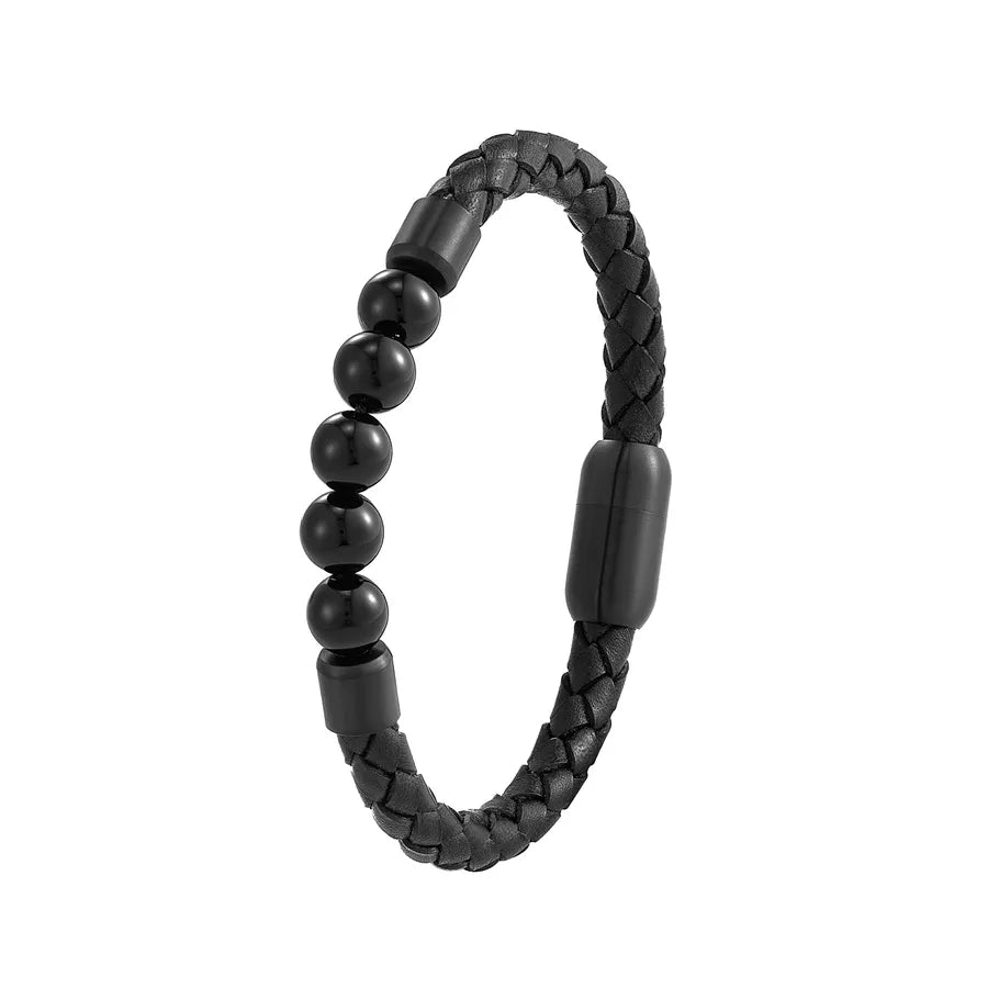 Retro Simple Style Geometric 316L Stainless Steel Leather Plating Men's Bracelets Men Cord & Leather Bracelets