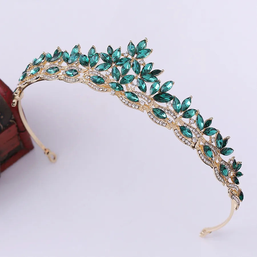 fashion leaf alloy hollow out inlay crystal rhinestones crown 1 piece