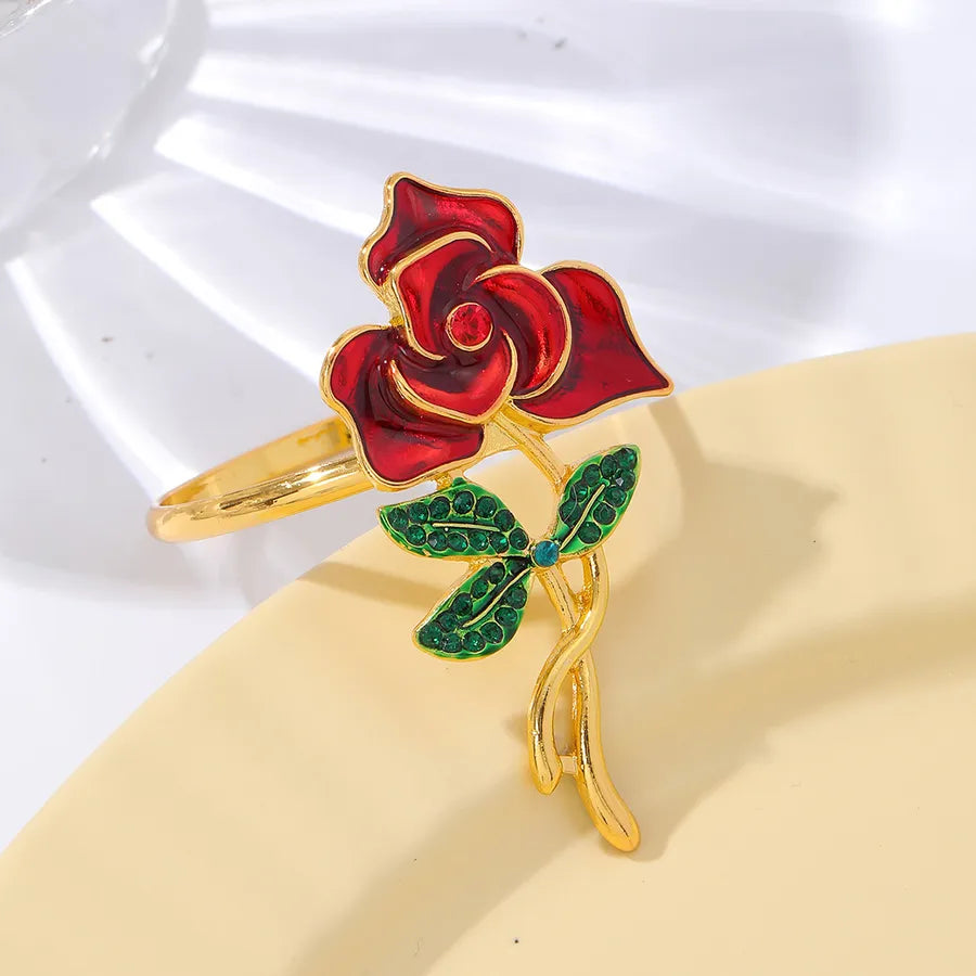 Elegant Cute rose flower Zinc alloy napkin rings 1 Piece