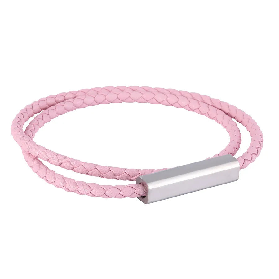 Retro Classic Style Geometric Solid Color Microfiber Leather Titanium Steel Plating Men's Bracelets Men Cord & Leather Bracelets
