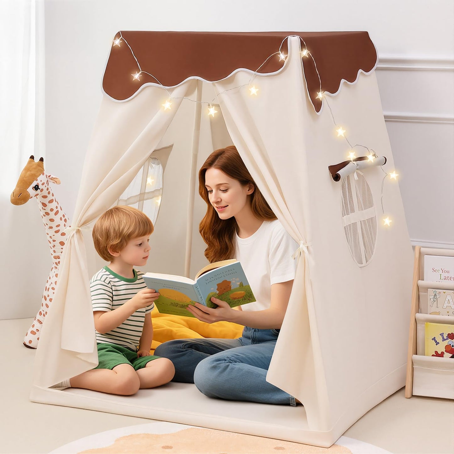 PIIKAGO Frustum Design Kids Play Tent with Star Lights | Dual-Door Indoor Playhouse for Ages 4-8