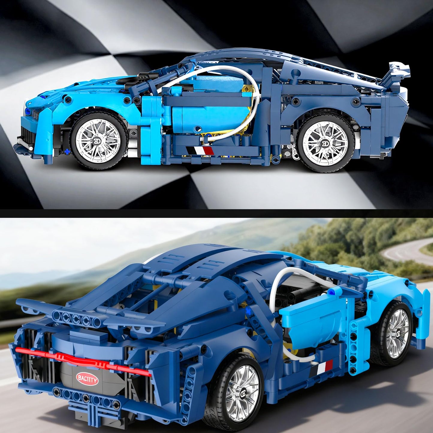 PIKARO Sports Car Building Blocks Set – 1:14 Blue MOC Model Kit (1144pcs)