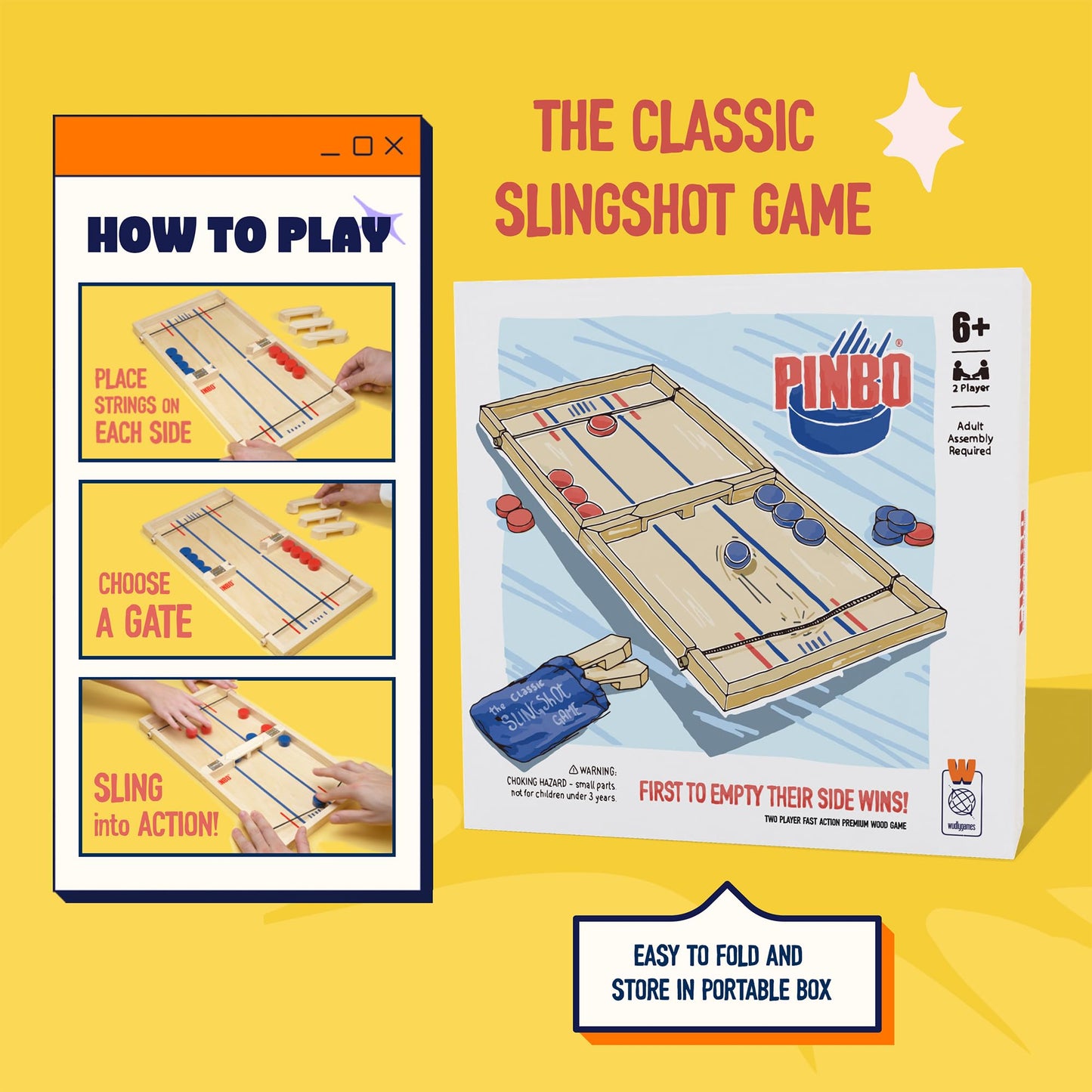 Pinbo The Classic Slingshot Game – Fast 2-Player Foldable Wooden Duel