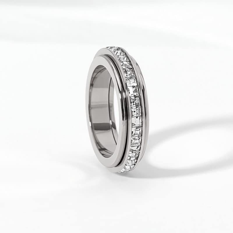 Pingyongchang Titanium Anxiety Rings – Hypoallergenic Spinner Fidget Ring with Cubic Zirconia
