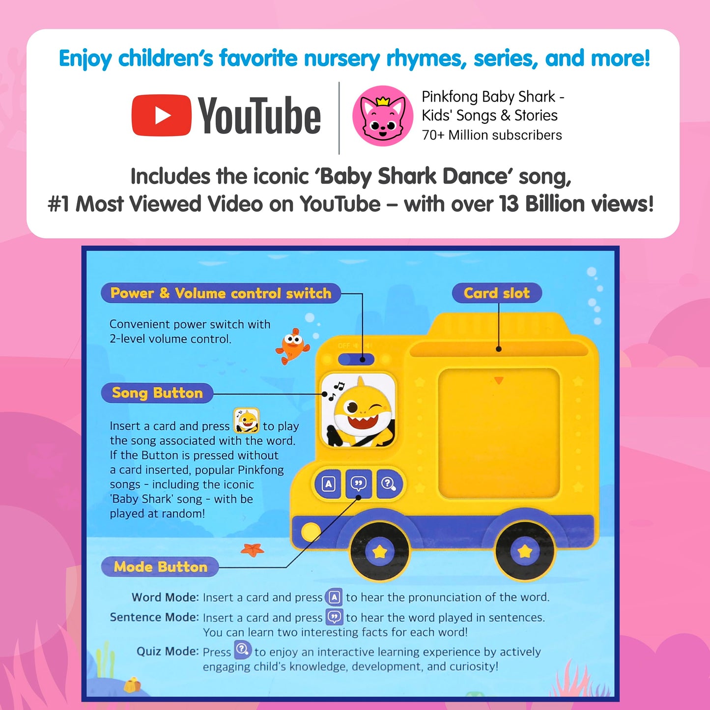 Pinkfong Baby Shark Flash Card Learning Bus – Interactive Toddler Toy & Storybook
