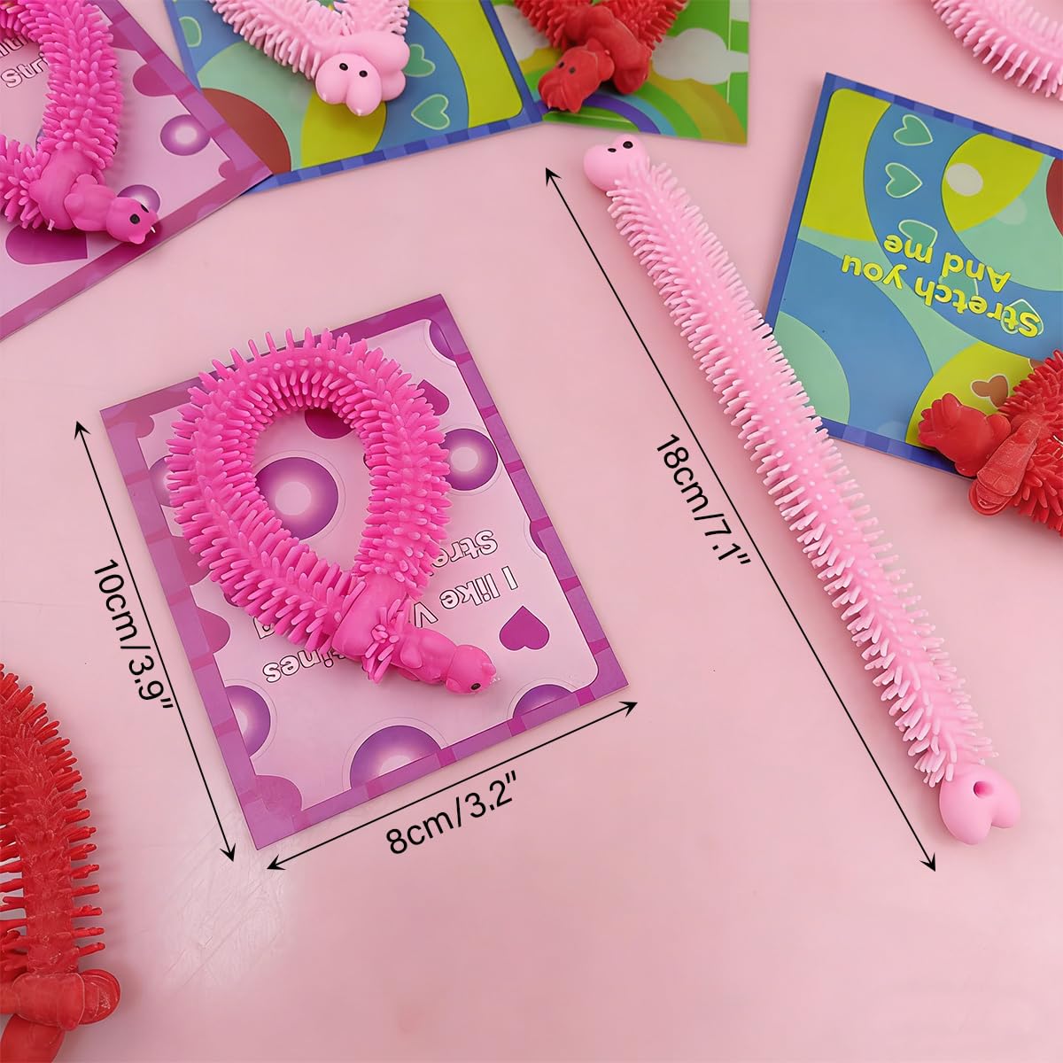 Pinkiwine 24 Pack Valentines Cards with Stretchy String Toys – Kids Classroom Valentines Day Gifts & Party Favors