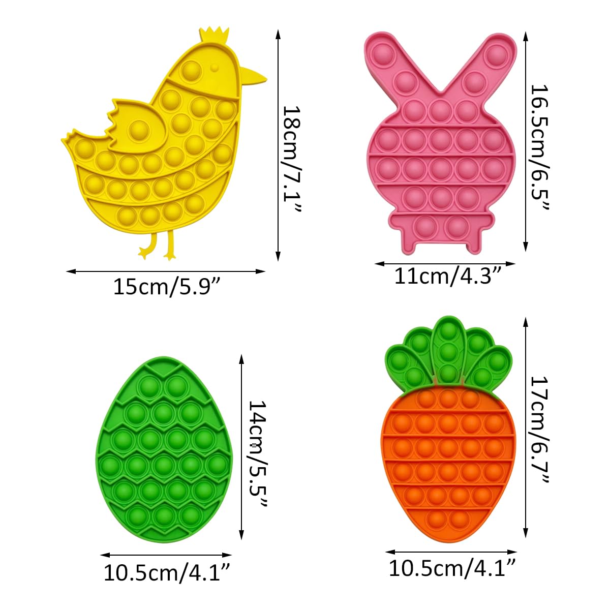 Pinkiwine 4 Pack Easter Pop Fidget Toys – Sensory Toys for Kids, Stress Relief, Party Favors