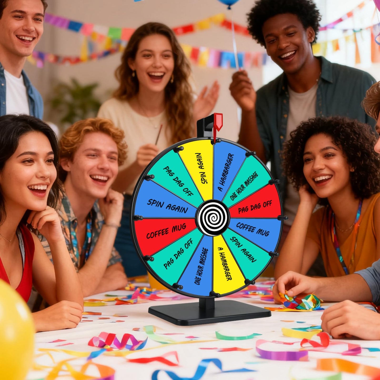 Pionites 12-Inch 12-Slot Prize Wheel | Dry-Erase Tabletop Spin