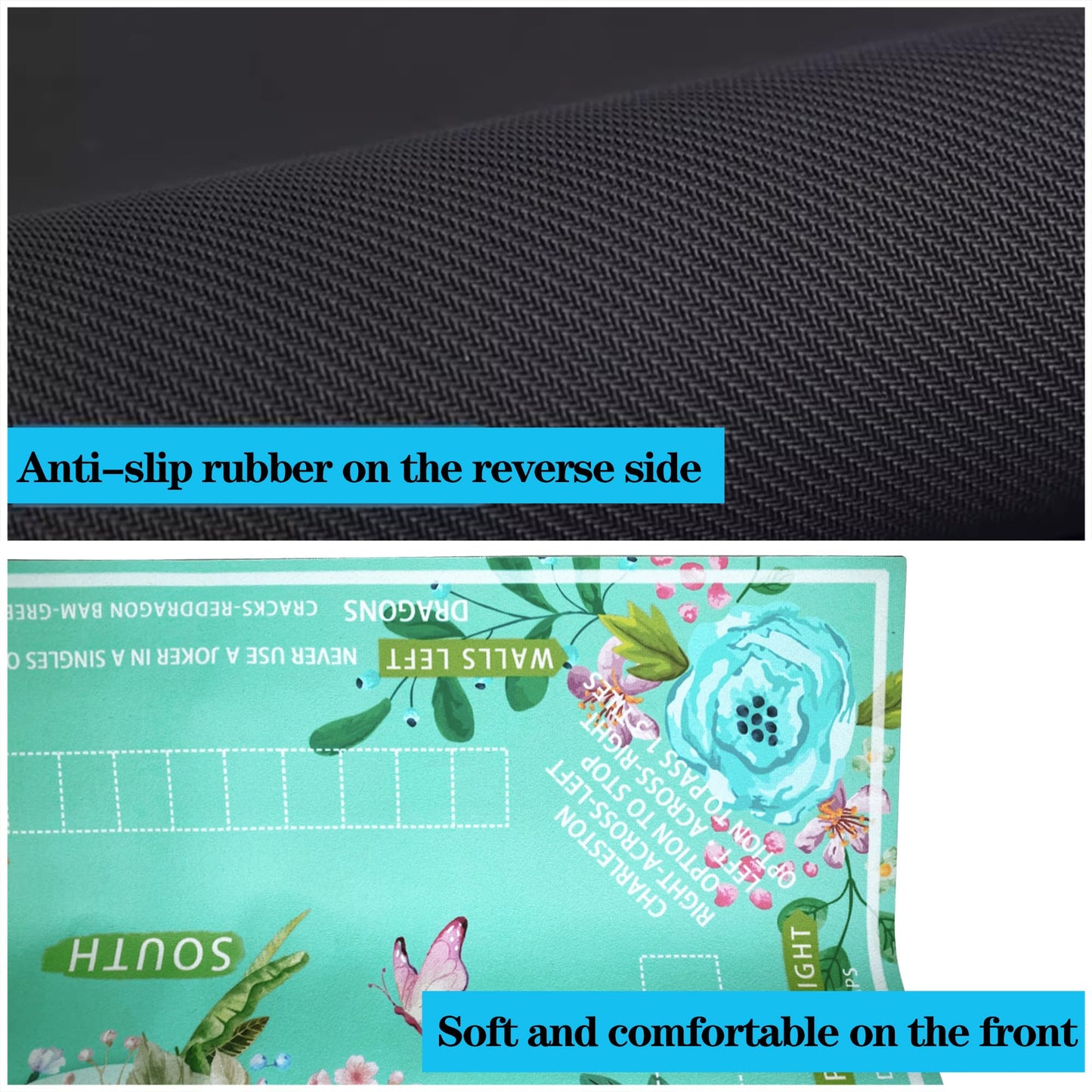 Pittera Mahjong Table Mat – 31.5x31.5 in, Floral Non-Slip, Includes Dice & Bag