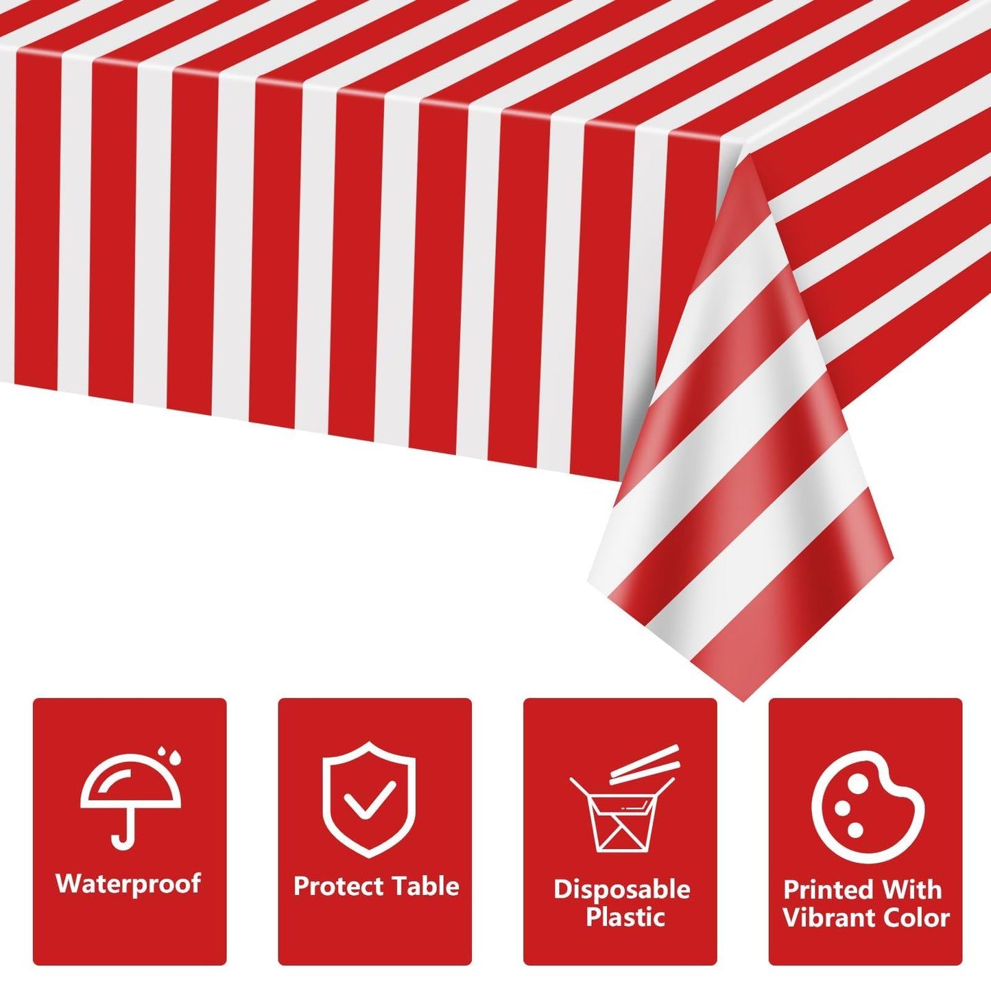 PIXHOTUL Carnival Tablecloths 4-Pack – Red & White Stripe, 51 x 86