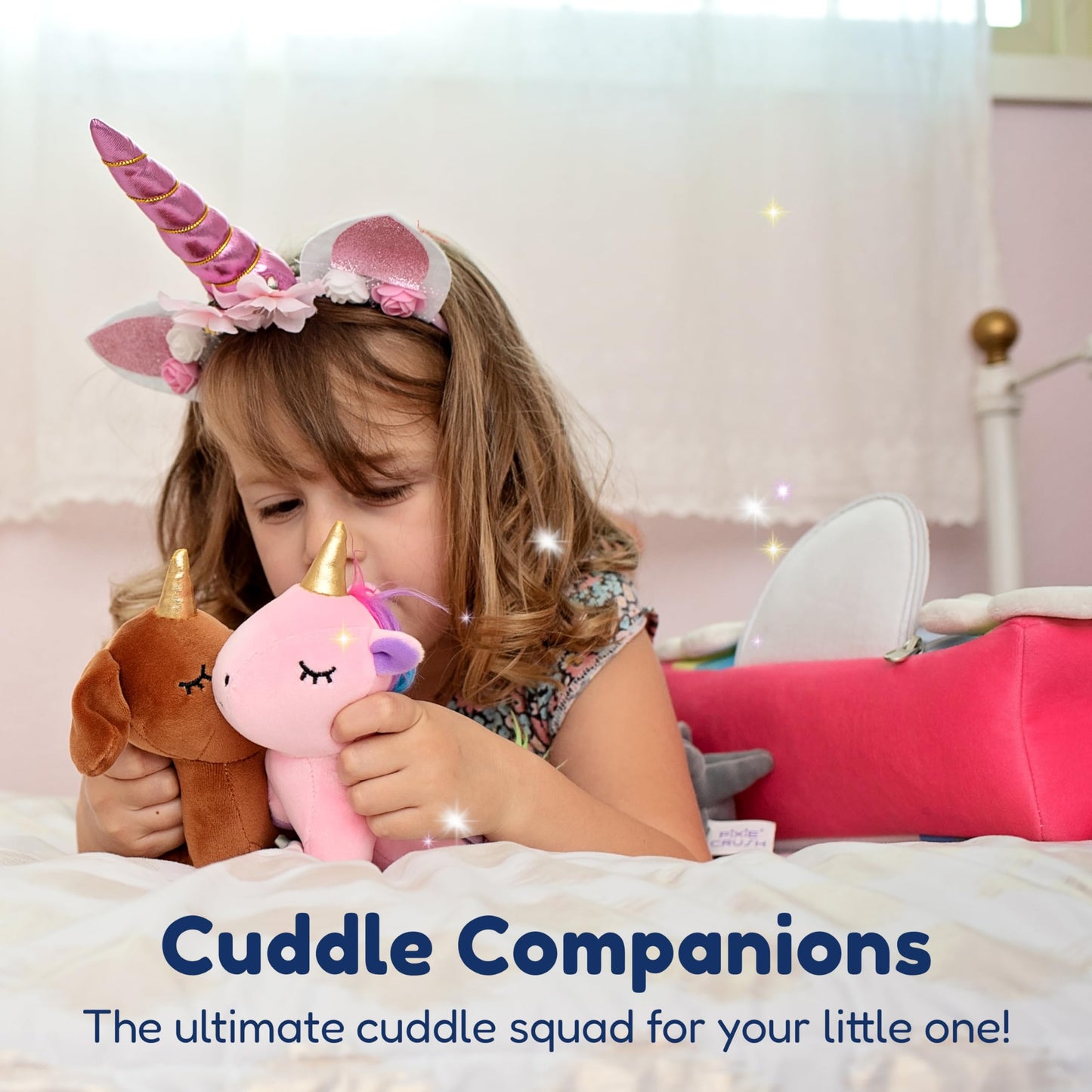 PixieCrush Unicorn Stuffed Animal Set – 5 Plush Toys with Rainbow Carry Case (Ages 3+)