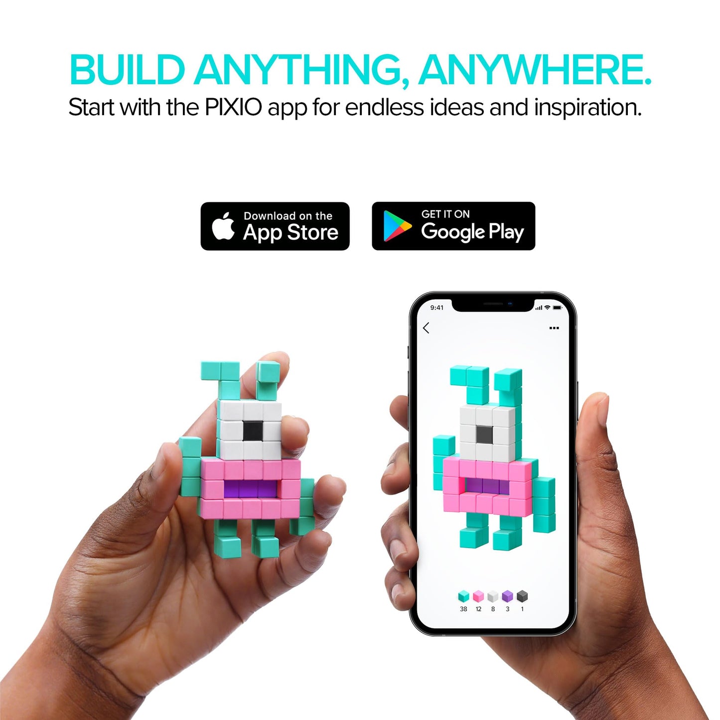 PIXIO Neon Magnetic Blocks — Pixel Art Toy, 60pc Set with Free App | Ages 6+