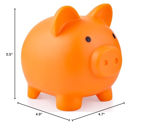 PJDRLLC Piggy Bank - Unbreakable Plastic Money Bank for Kids (Orange)