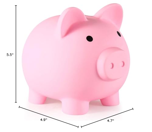 PJDRLLC Piggy Bank – Durable Unbreakable Plastic Money Bank for Kids (Medium, Pink)