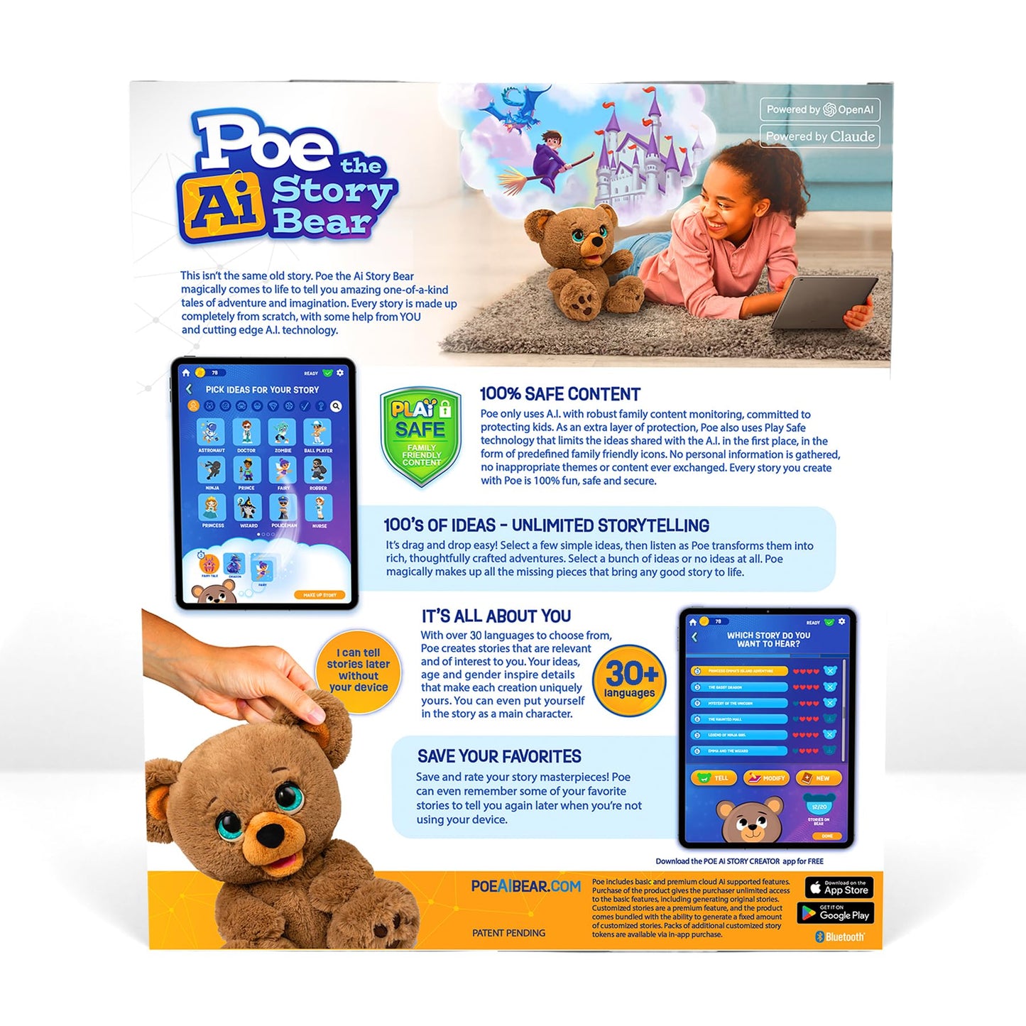Plai Poe The AI Story Bear – Interactive Storytelling Plush & App Connectivity