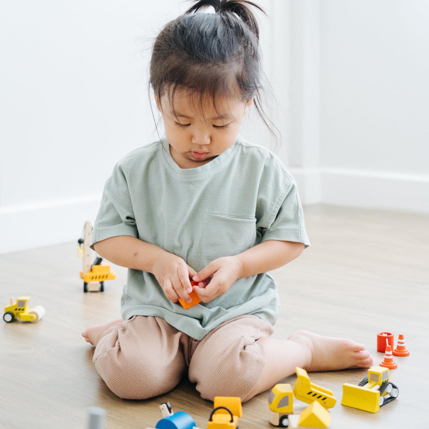 PlanToys Highway Maintenance: Wooden Montessori Vehicle Set for Imaginative Play