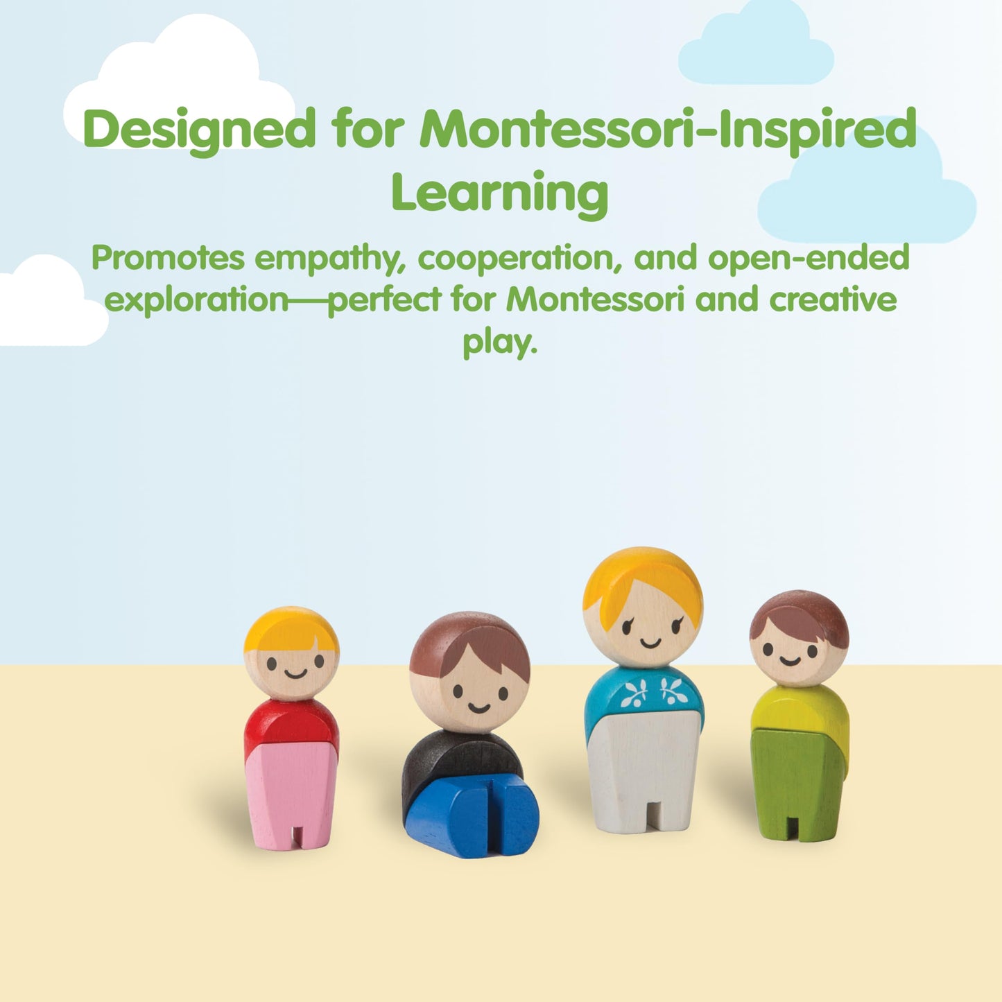 PlanToys PlanWorld Family Set – 4 Poseable Wooden Figures for PlanCity & PlanWorld