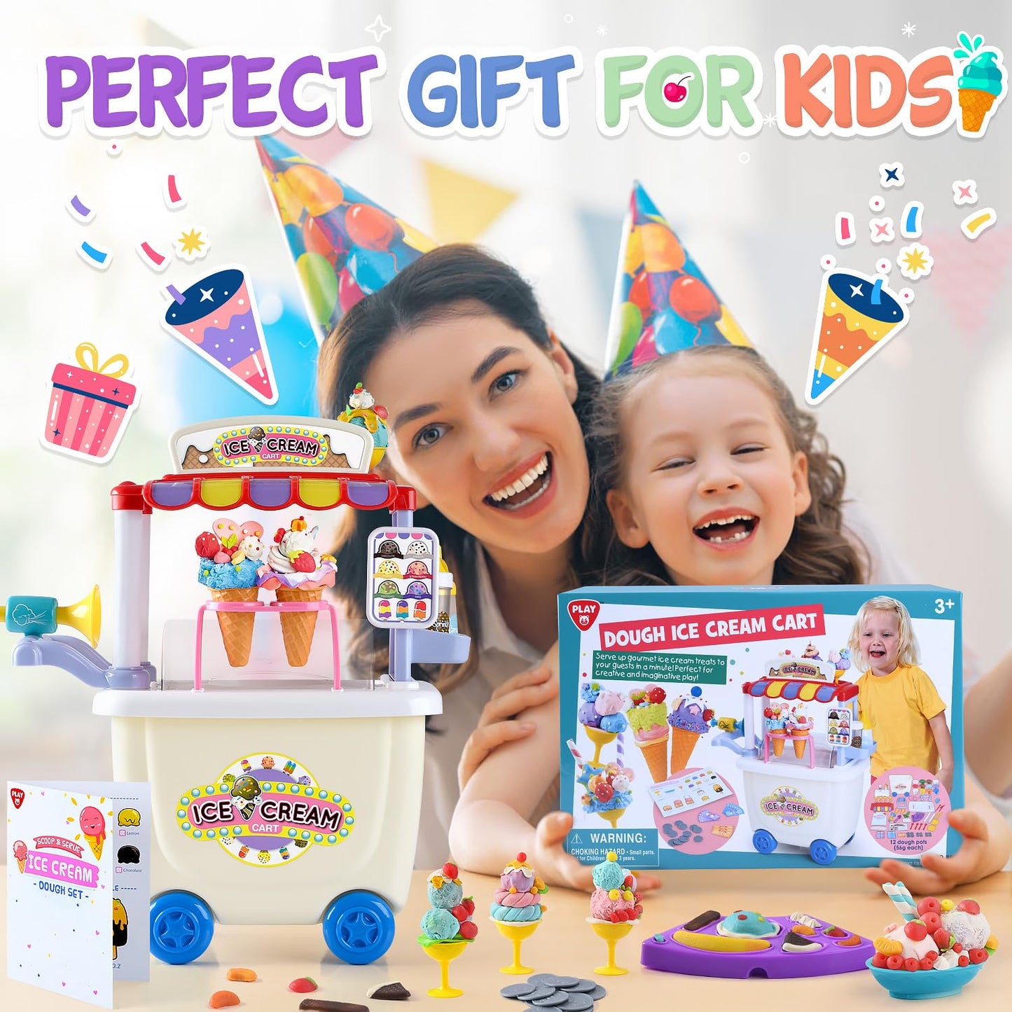 PLAY Ice Cream Cart Toy - Color Dough Sets for Kids 4-8 | Pretend Play Shop Counter